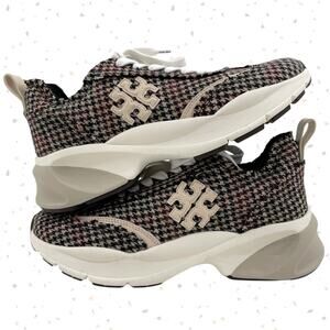 Tory Burch Houndstooth Good Luck Trainer Checked Tweed Fabric Sneakers Size 7